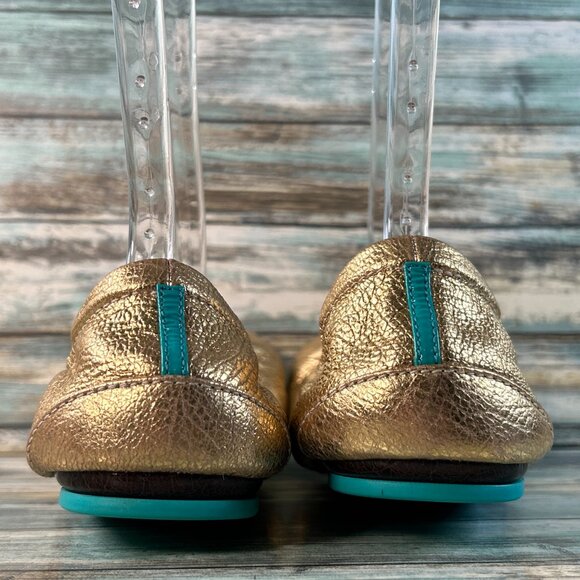 TIEKS Golden Glitz Ballet Flat Womens 12 Metallic Crackled Gold Leather Handmade - Picture 6 of 10